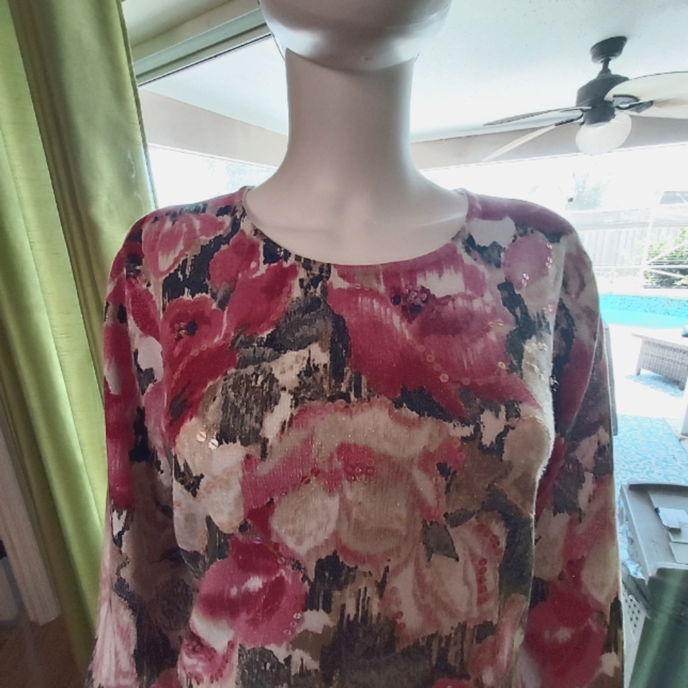 Flowered Sweater With Silver Threading Detail + S… - image 2